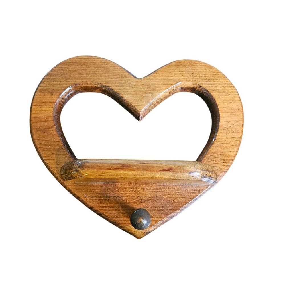 Wooden Heart Wall Shelf Home Decor Medium Brown Rustic Farmhouse Peg